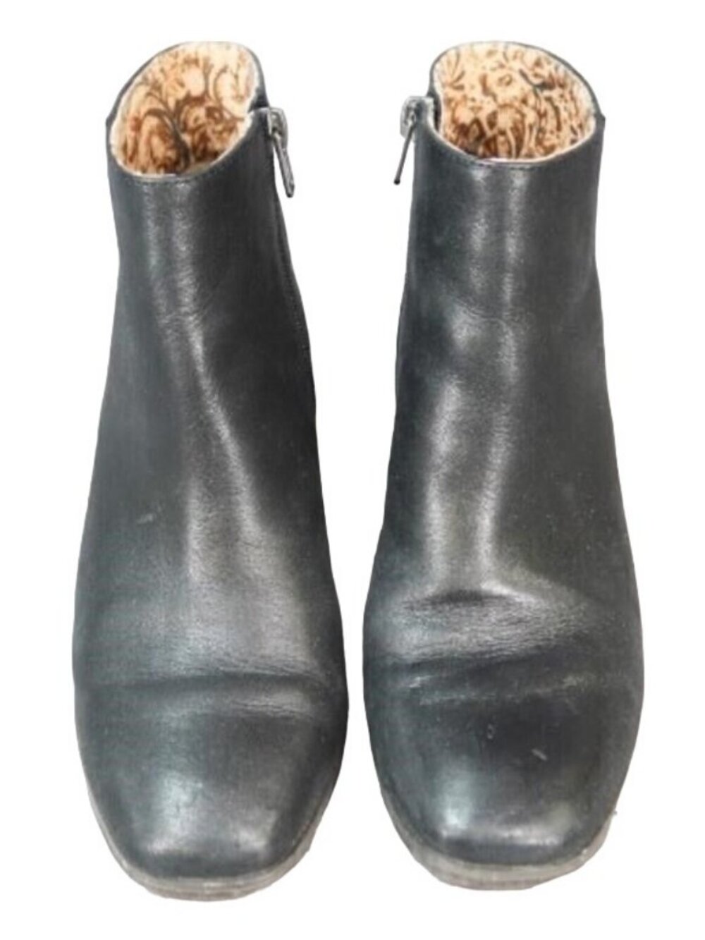 Lucky Brand Black Leather Almond Toe Stacked Heel Ankle Booties size 6.5 - Picture 3 of 7